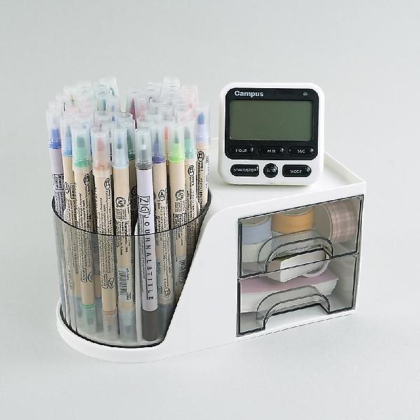  회전 펜꽂이 2단 서랍정리함