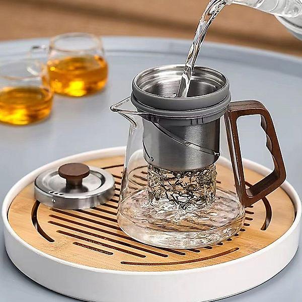  내열유리 회전 필터 호두나무 차포트 주전자 800ml