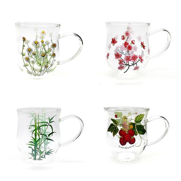  고원 레트로 유리컵 400ml 매화 유리 머그잔