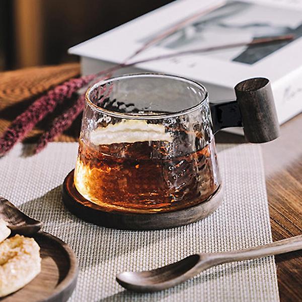  고원 계수나무 내열유리 머그컵(200ml)+우드코스터 2인세트 블랙