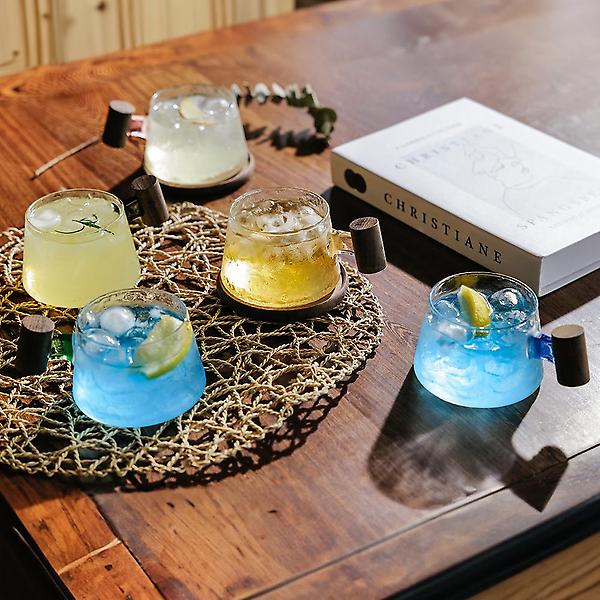  고원 계수나무 내열유리 머그컵(200ml)+우드코스터 2인세트 투명