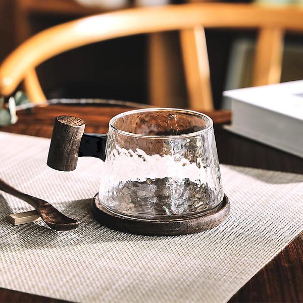  고원 계수나무 내열유리 머그컵(200ml)+우드코스터 2인세트 투명