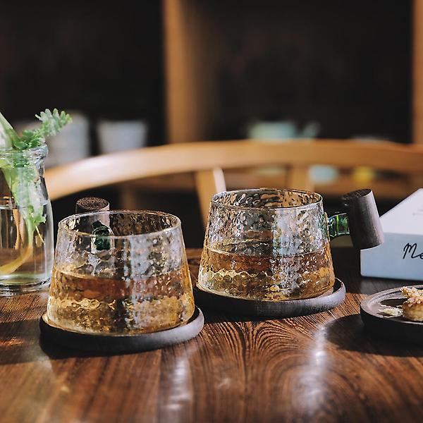  고원 계수나무 내열유리 머그컵(200ml)+우드코스터 2인세트 투명