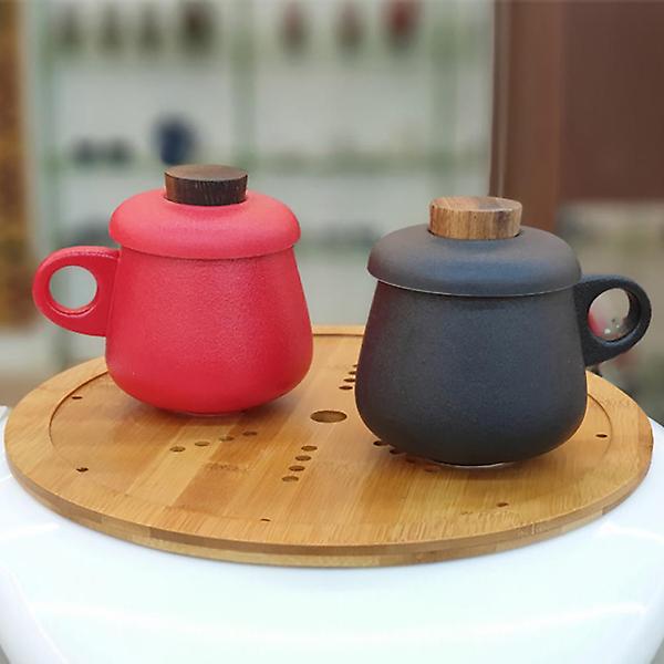  고원 도토리 도자기 필터 머그컵 350ml 레드 차거름망 찻잔