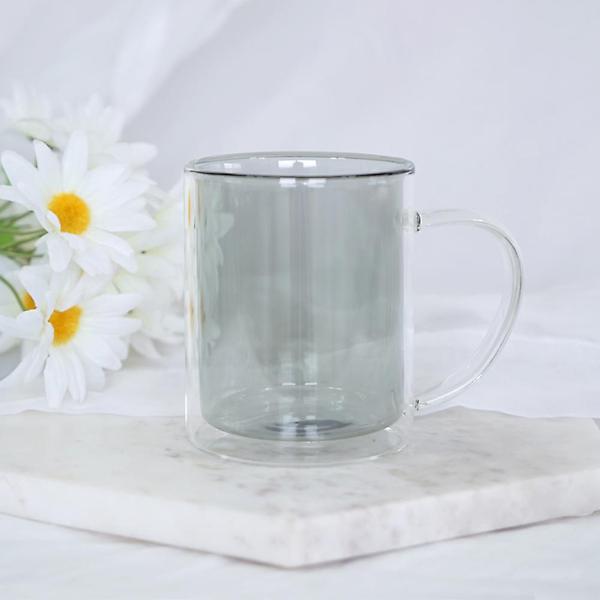  더블월 이중 내열 유리컵 300ml 그레이 머그컵 유리 머그잔