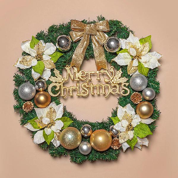  60cm 골드포인세티아 원형 리스/DIY 크리스마스리스