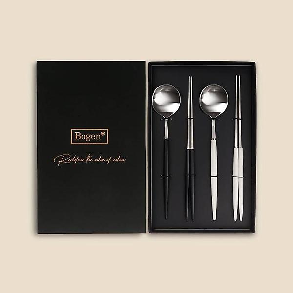  보겐 에펠 수저세트 4P 핑크로즈(블랙,화이트) 2인 선물세트