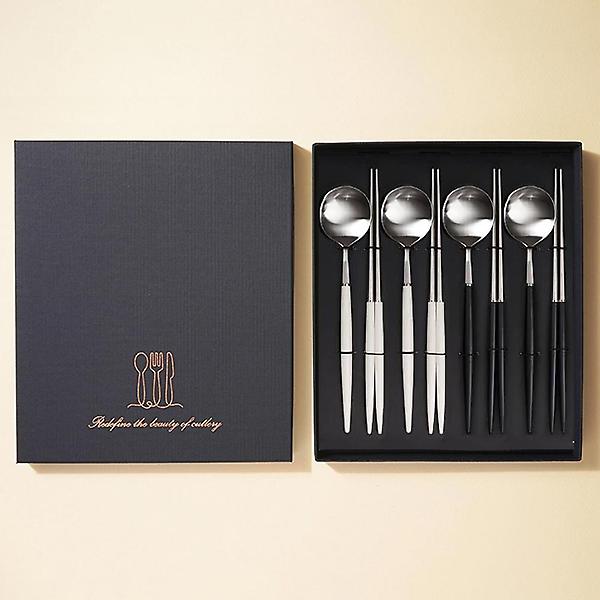  보겐 에펠 커트러리 수저세트 8P 샤틴(블랙,화이트) 4인 선물세트