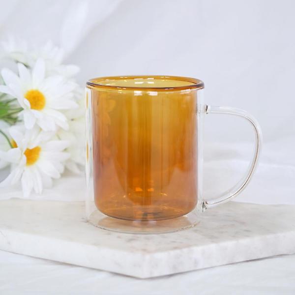  더블월 이중 내열 유리컵 300ml 옐로우 머그컵 유리 머그잔