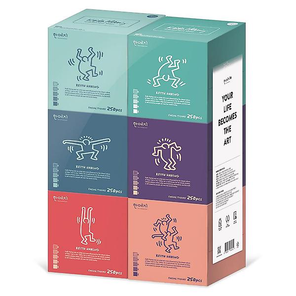 키스해링 오브제 미용티슈 250매 6입 x 3팩