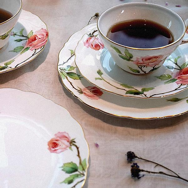  고원 로즈가든 골드림 도자기 접시 S 21cm 2P 세트