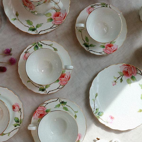  고원 로즈가든 골드림 도자기 접시 S 21cm 2P 세트