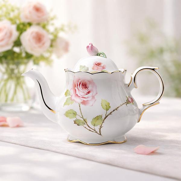  고원 로즈가든 골드림 도자기 티포트 L 1200ml