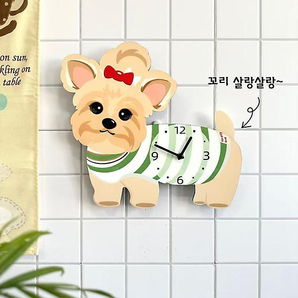  (주문제작) 홈테리어 요크셔테리어 강아지 디자인 캐릭터 무소음 벽시계