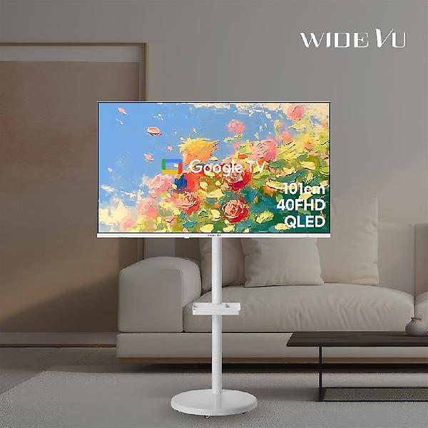  와이드무빙뷰 화이트에디션101cm(40인치)구글 FHD QLED 스마트TV클래식 이동식스탠드 삼텐바이미 셋트