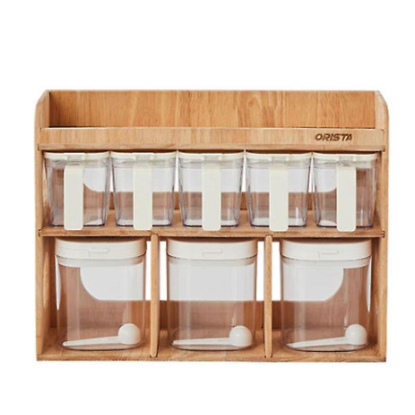  오리스타 우드 파우더 양념통 콤보 디스펜서 밀폐용기 세트 정리대