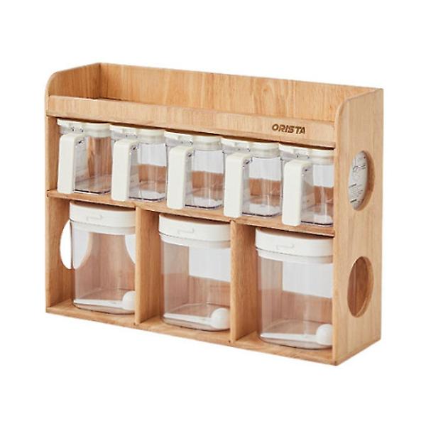  오리스타 우드 파우더 양념통 콤보 디스펜서 밀폐용기 세트 정리대