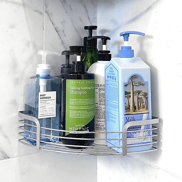  올지 무타공 욕실선반 코너선반 중형 젠다이 화장실 코너 선반 스텐레스 모서리 접착식