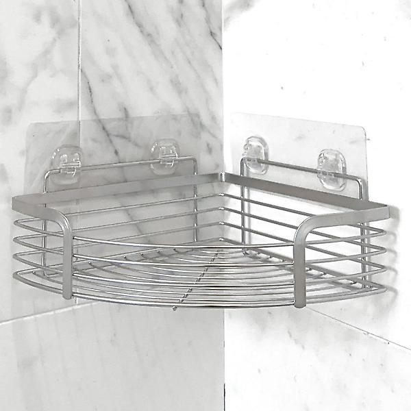  올지 무타공 욕실선반 코너선반 중형 젠다이 화장실 코너 선반 스텐레스 모서리 접착식