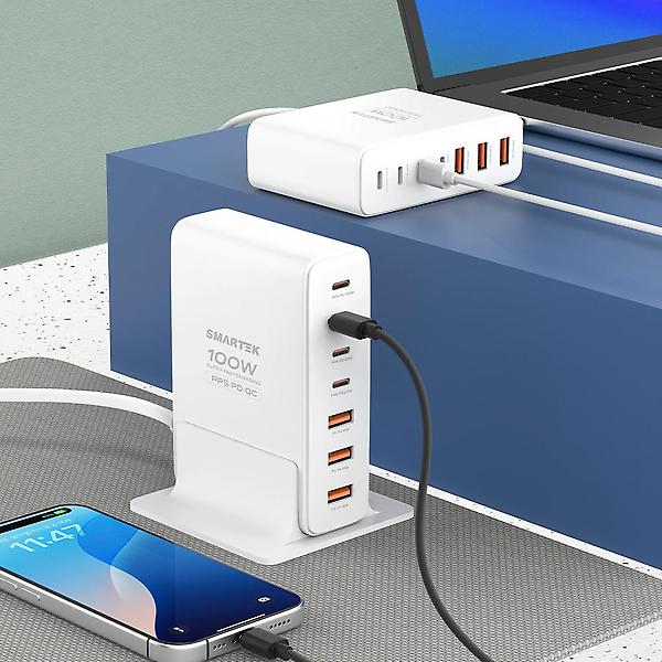  [스마텍] 100W 7포트 멀티충전기 GaN C타입 PD PPS STQC-7Port200W