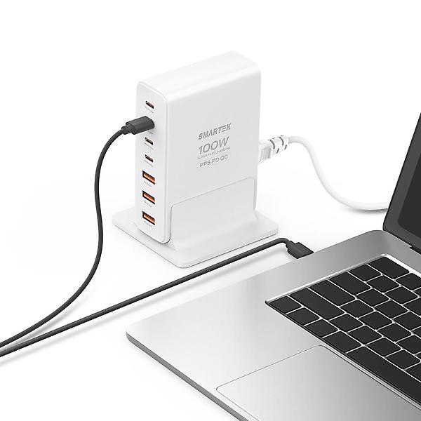  [스마텍] 100W 7포트 멀티충전기 GaN C타입 PD PPS STQC-7Port200W