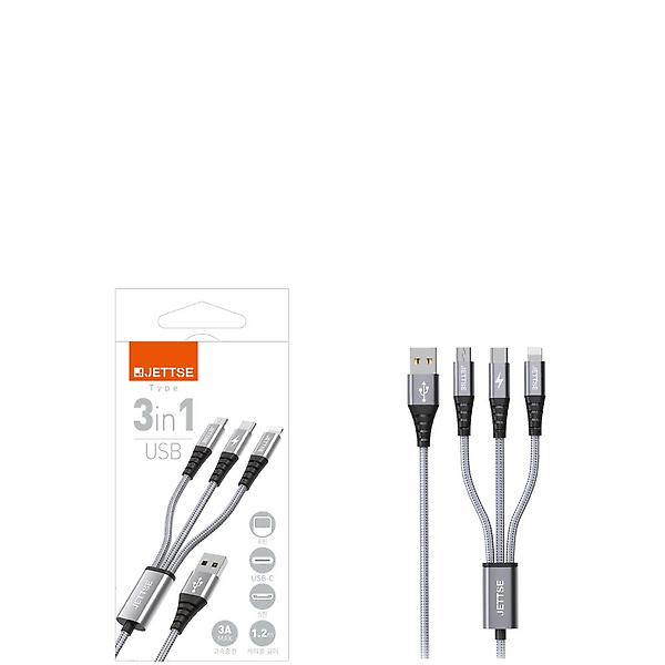  [젯스] 3IN1 초고속 패브릭 5핀 8핀 C타입 데이터 케이블 JTS-MF58C120