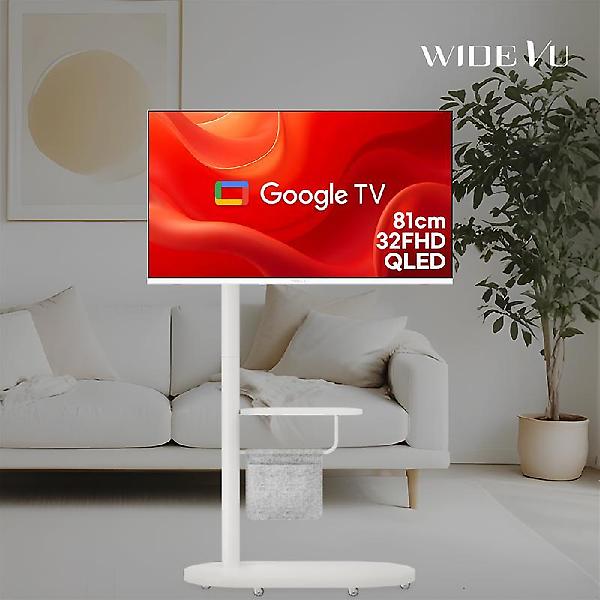  와이드무빙뷰 화이트에디션 81cm(32인치) 구글 FHD QLED 스마트TV 타원형 이동식스탠드 삼탠바이미