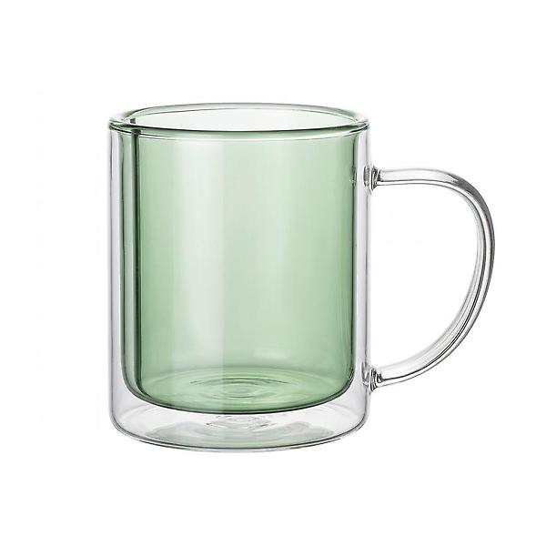  더블월 이중 내열 유리컵 300ml 그린 말차라떼 유리 머그컵