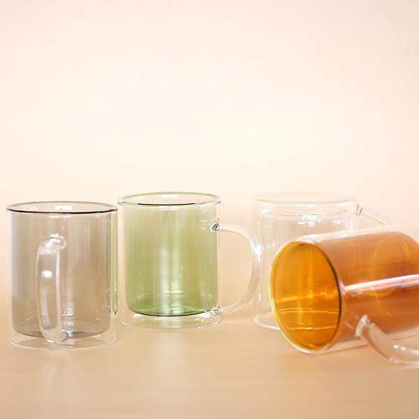  더블월 이중 내열 유리컵 300ml 그린 말차라떼 유리 머그컵