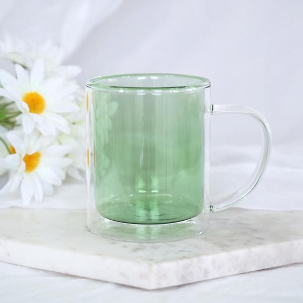  더블월 이중 내열 유리컵 300ml 그린 말차라떼 유리 머그컵