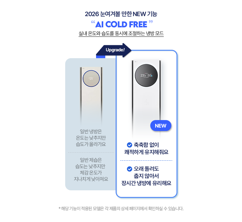 2026년 눈여겨볼 만한 new 기능 AI cold free 실내온도와 습도를 동시에 조절하는 냉방모드