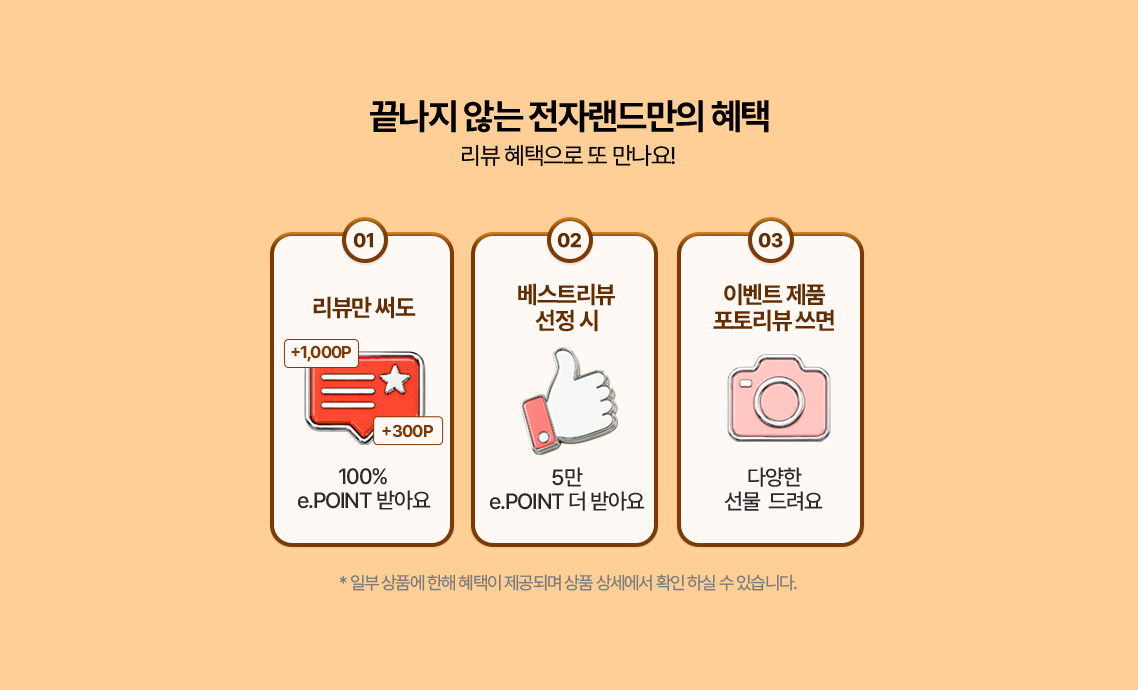 끝나지 않은 전자랜드만의 혜택 리뷰 혜택으로 또 만나요!